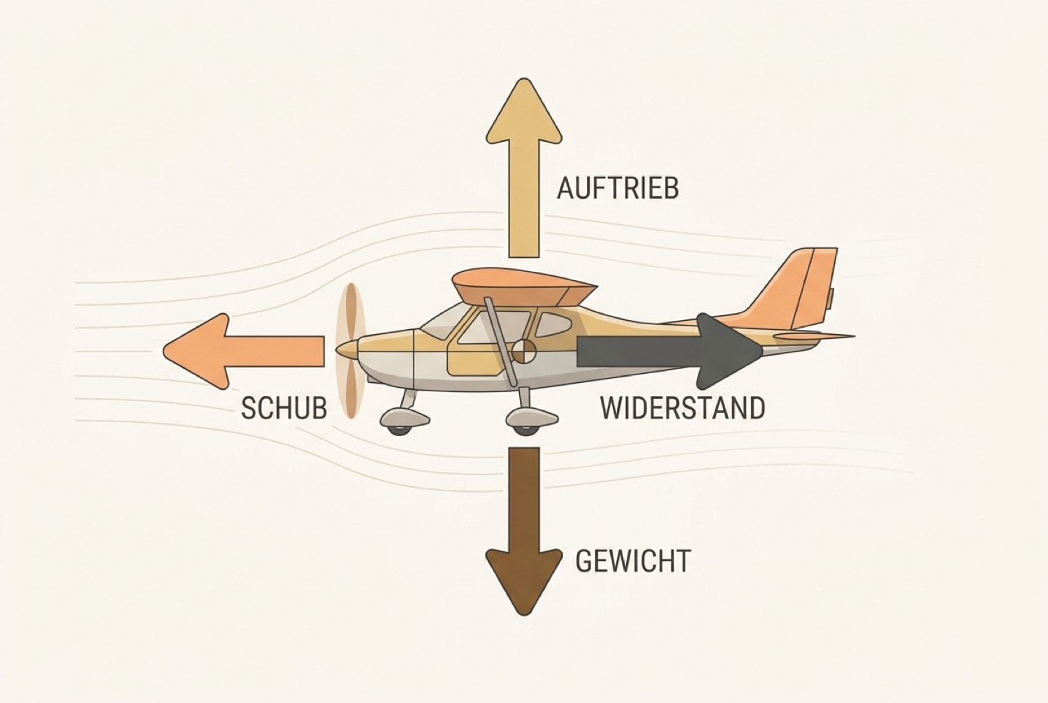Kursgrafik: die vier Kräfte am Flugzeug